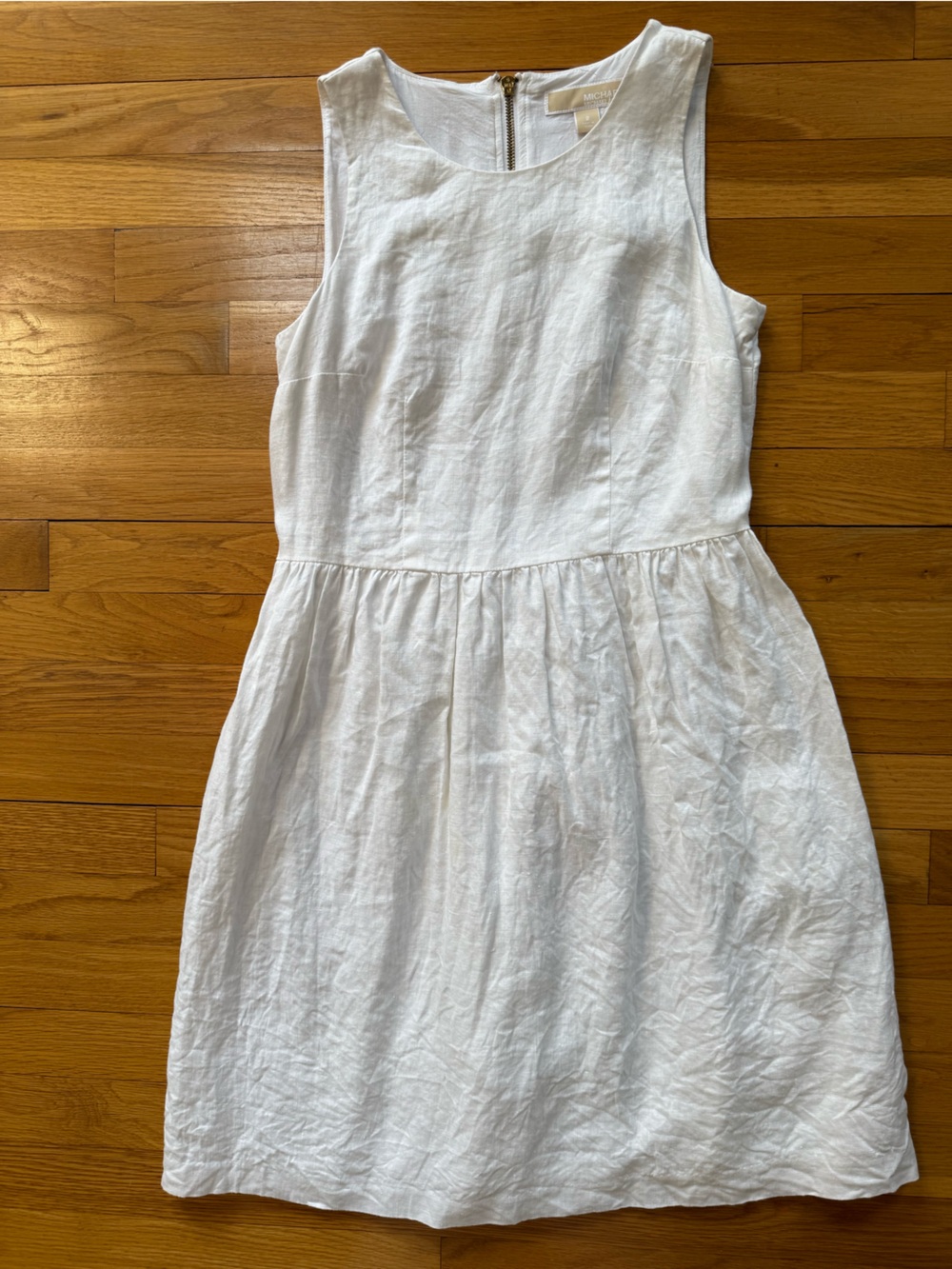 Michael Kors White Linen Dress with Gold Zipper